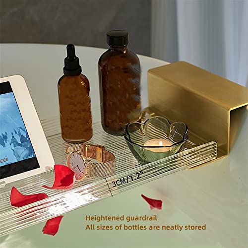 Acrylic Bathtub Tray Caddy Non-Slip Bath Tub Tray Table with Gold Brushed Handles,Reading Rack,Tablet Holder,Cellphone Tray and Wine Glass Holder (Size : Ripple+retractable-31.5") - size: 31.5" x 31.5" x 31.5"
