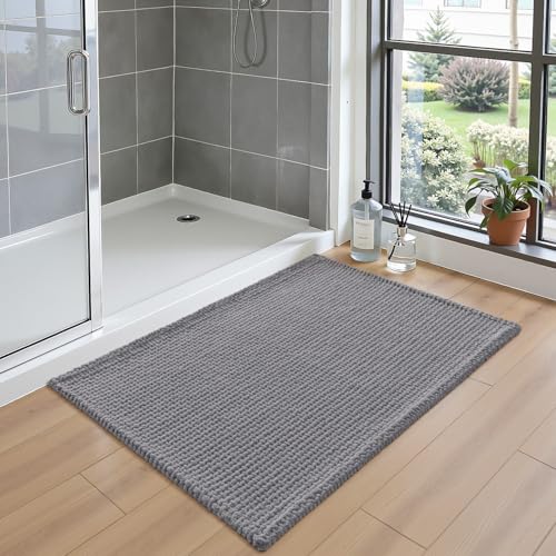 DEXI Bathroom Rugs 24x16, Non Slip Washable Bath Mat, Absorbent Chenille Bathmat, Ultra Soft Thick Carpet for Tub Shower Floor, Grey - color: Grey, size: 24" X 16" (Rectangular)