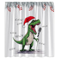 Christmas Shower Curtain Funny Dinosaur Singing Santa Hat Snowy Pine Tree Leaves Berry Cute Cartoon Dino Creative Winter Holiday Happy New Year Bath Curtain with Hooks - size: 59"W x 70"L (Pack of 1)