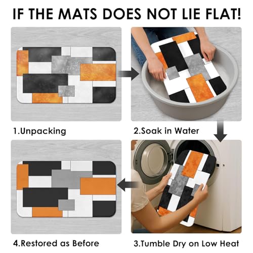 Orange Geometric Shower Curtain Set with Toilet Lid Cover and Non-Slip Rugs for Bathroom, Black White Grey Checkered 4 Pcs Shower Curtain, Modern Abstract Bathroom Set with 12 Hooks - color: Abstract Geometric Orange
