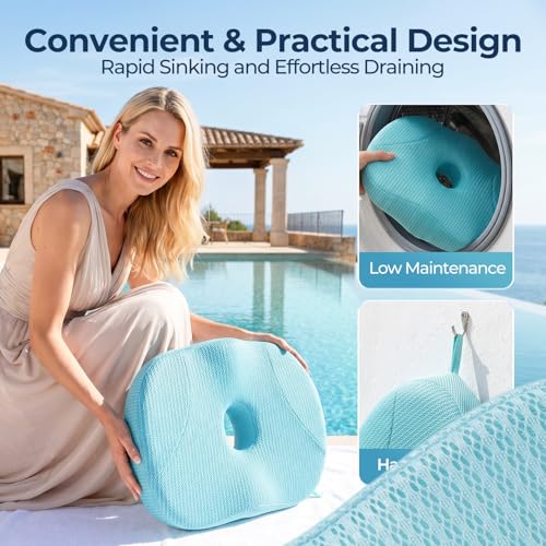 Idle Hippo Hot Tub Booster Seat, 4D Air Mesh Hot Tub Pillow with Powerful 6 Non-Slip Suction Cups, Ergonomic Booster Cushion, Quick Dry Spa Pillow for Indoor Outdoor Hot Tub-Lake Blue - color: Lake Blue