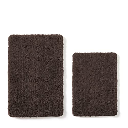 YHF Bathroom Rug Set 2 Piece, Extra Thick & Soft Microfiber Shaggy, Machine Washable Bath Mats, Absorbent Bath Rugs, Non-Slip Rubber Backing Bath Mat for Bathroom Floor, Tub and Shower, Brown - color: Brown, size: 2 Piece: 17" X 24" + 20" X 32" (Rectangul