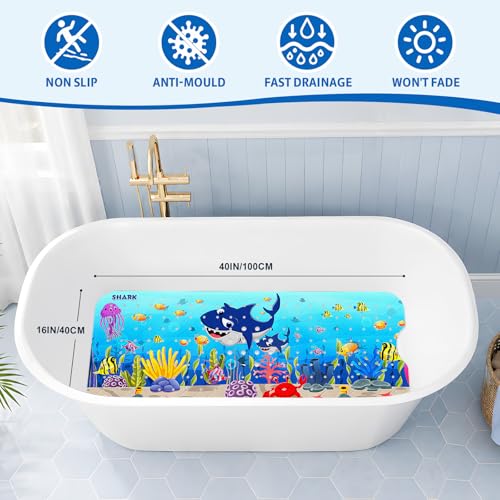 XIYUNTE Baby Bath Mat for Tub Non Slip Kids Bath Mat - 40''x16'' Extra Long Cartoon Bathtub Mat Non Slip Kids Shower Mat Eco-Friendly Toddler Bath Mats with Suction Cups, Machine Washable, Shark - color: B-shark 1