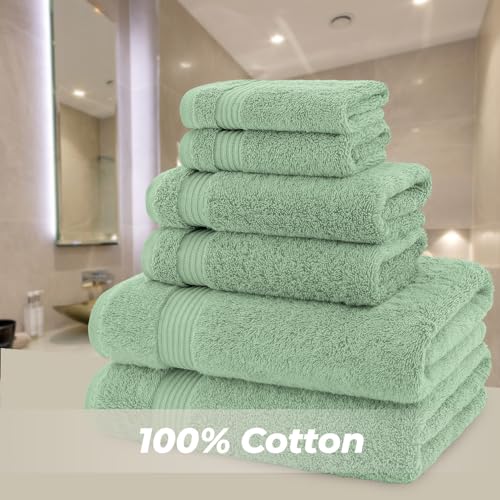 American Bath Towels 100% Cotton 6 Piece Turkish Towel Set, Ultra Soft Absorbent Bathroom Towels, 2 Bath Towel 2 Hand Towels 2 Washcloths, Sage Green - color: Sage Green, size: 6 Piece Towel Set XL