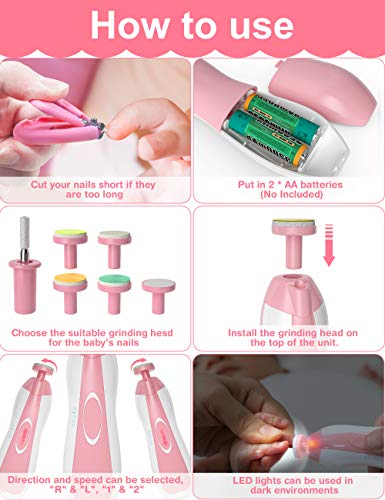 Baby Healthcare and Grooming Kit, 24 in 1 Baby Electric Nail Trimmer Set Newborn Nursery Health Care Set for Newborn Infant Toddlers Baby Boys Girls Kids Haircut Tools (0-3 Years+) (Pink) - color: Pink