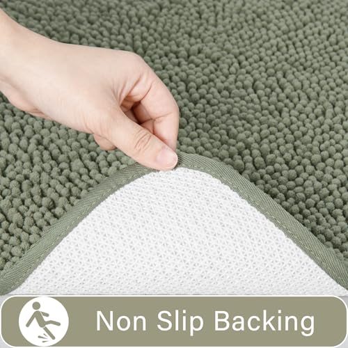 LOCHAS Bathroom Rugs Sets 2 Piece, Soft Non Slip Bath Mat Set, 20''x20'' U-Shaped Toilet Rug and 34''x21'' Sage Green Bath Rugs, Washable Absorbent Chenille Toilet Rug Set for Bathroom, Shower - color: Sage Green