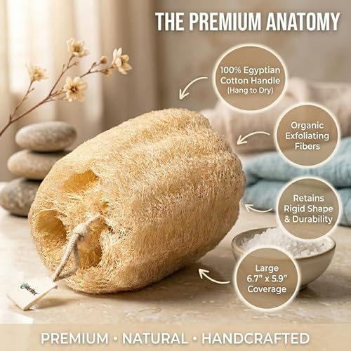 Waritex Organic Egyptian Loofah Sponges Exfoliating Scrubber Bath [2 Pack] | Natural Loofah Fiber for Gentle Skin Exfoliation, Deep Cleansing Full Body Spa Experience, Smooth Radiant Skin Care