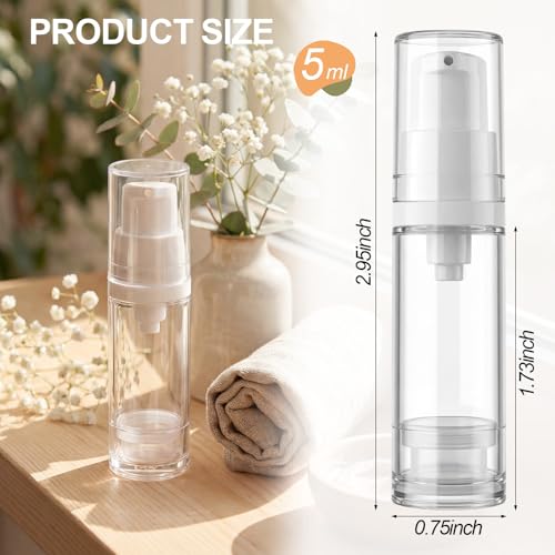 Zhehao 60 Pcs 5 ml Airless Pump Bottle Refillable Plastic Airless Vacuum Dispenser Travel Size Clear Cosmetic Sample Vial Container Jars for Lotion Cream Foundation Liquid Toiletries - size: 5 ml