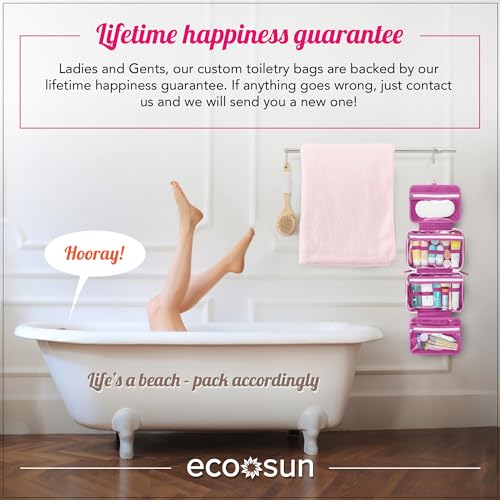 Eco Sun Hanging Travel Toiletry Bag — Designed in Hawaii — Water-resistant Travel Organizer for Bathroom Accessories (Magenta) - color: Magenta