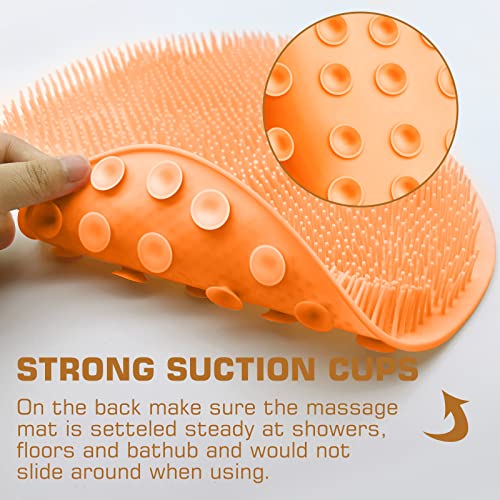 Shower Foot Scrubber Mat Back Washer Back Exfoliating Bath Wash Pad Wall Mounted Slip Suction Cups Foot Scrubber for Use in Shower Cups Foot Cleaner for Men and Women - color: Orange