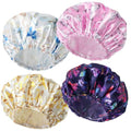 Shower Cap for Women,4 PCS Elastic and Reusable Bath Caps, Double Layers Shower Caps Reusable Waterproof, Bathing Shower Caps, Environmental Bath Hair Protection Cap - Butterfly D - color: Butterfly D