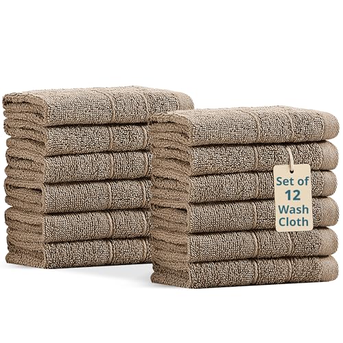 Casa Platino Washcloths Set - 12 Soft Cotton Washcloths for Bathroom - 13x13 inches - Well Stitched Edges, Softer, Highly Durable, True to Color & Fade Resistant - Ideal Wash Cloths for Body - Taupe - color: 05: Taupe, size: 12 Piece Wash Cloth