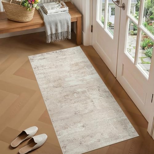 YOUFORTONG Washable Runner Rug 2x4 - Indoor Kitchen Entryway Rugs with Non Slip Backing Low Pile Carpet for Bedroom Stain Resistant Modern Abstract Home Decor Floor Mat Ideal for Pet Owners 2X4 Beige - color: Beige, size: 2' x 4' (Runner)