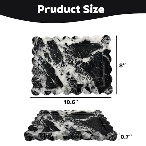 Real Natural Calacatta Black Marble Tray, Luxury Scalloped Marble Tray, Decorative Rectangle Marble Tray for Vanity Bathroom Kitchen Coffee Table Jewelry Perfume Home Decor - color: Calacatta Black
