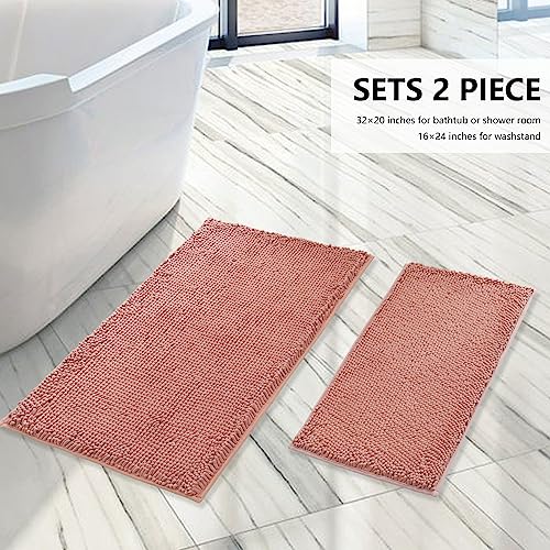 BOANKODU Bathroom Rugs Sets 2 Piece, Extra Soft Chenille Bath Mat Absorbent Bathroom Rug, Bathroom Mat with Sturdy PVC Non-Slip Bottom, Machine Washable Bath Rugs (32x20 Inch + 24x16 Inch, Deep Pink) - color: Deep Pink, size: 16" x 24" + 20" x 32" (Rectan