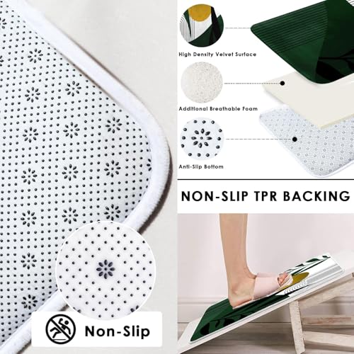 Boho Olive Green and Gold Shower Curtain Set with Toilet Lid Cover and Non-Slip Rugs, Mid Century Modern Abstract Minimalist Leaves Neutral 4 Pcs Shower Curtain for Bathroom Set with 12 Hooks - color: Rustic Green