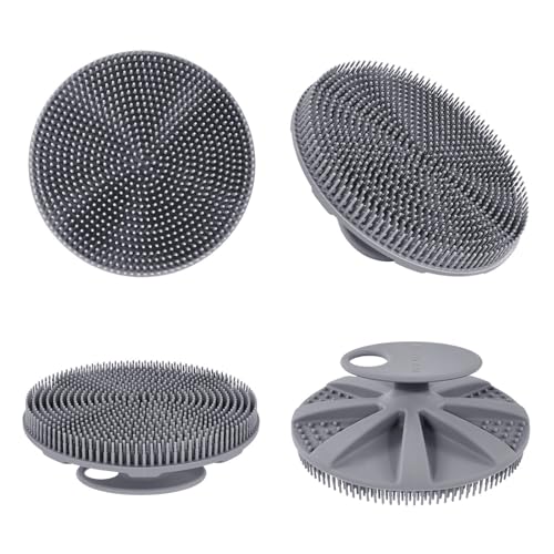 INNERNEED Food-Grade Soft Silicone Body Scrubber Shower Brush Handheld Cleansing Skin Brush, Gentle Exfoliating and Lather Well (Gray) - color: Gray