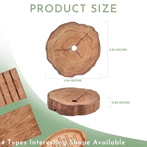 Acacia Wooden Soap Dish with Self Draining, Funny and Modern Multi Shape Design, Soap Holder for Sink Countertop, Shower & Bathroom Soap Tray。 (Tree Ring-3.94"x3.94"x0.86") - size: Tree Ring-3.94"x3.94"x0.86"