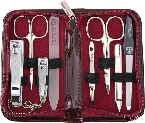 3 Swords Germany - brand quality 8 piece manicure pedicure grooming kit set synthetic leather case shiny burgundy - Made in Germany - color: BURGUNDY - LAQUERED