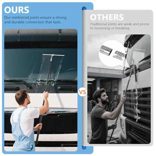 Squeegee for Shower Glass with Long Handle – Extends 13" to 48", Includes 2 Towel Sleeves, Replacement Silicone Blade & Hook, 14" Wide Blade for Glass, Mirrors, Windows & Tile Walls (Black)