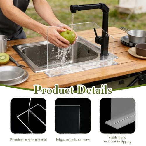 4 Pcs Acrylic Sink Splash Guard with Base 16.14 x 13.38 Inch Plate Countertop Partition Transparent Freestanding Panel Barrier for Hospitals Labs Home Kitchen Bathroom