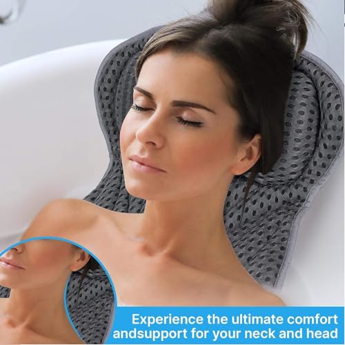 1Pack Machine Washable 4D Mesh Bath Pillow - Soft Tub Neck & Back Support with Suction Cups, White Bathtub Spa Accessory - color: Black