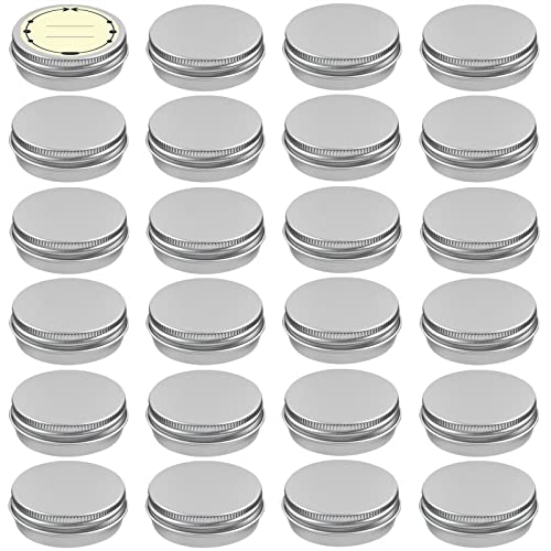 TUZAZO 24Pack 1/2 Oz Aluminum Tin Cans with Screw Lid and Labels, Refillable Travel Sized Cosmetic Containers Small Tins for Lip Balms, Salves, Lotion Bars, Candles - size: 0.5oz*24