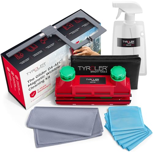 Tyroler Magnetic Window Cleaner Tool 0.1"-1.6" Thick | The Glider D4 | | Window Cleaning Tool Fits Windows 0.1"-1.6" | All-in-One Window Cleaning Kit & Washing Kit | Magnetic Glass Cleaner Tool