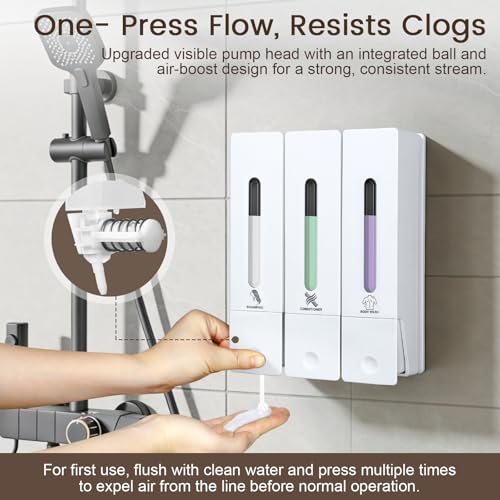 3 Chamber Shampoo and Conditioner Dispenser, No Drill - Wall Mounted Shower Soap Dispenser, Refillable Body Wash Dispenser Set 3, 1200ML Capacity, for Bathroom & Hotel, White - color: White Set of 3