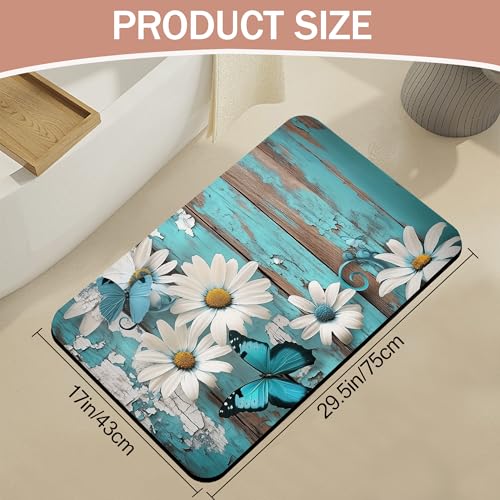 Diatomaceous Earth Bath Mat,White Daisy Bath Rugs,Vintage Wood Non-Slip Thin Absorbent Fast Drying Easy to Clean for Bathroom Laundry Home Kitchen Door Mat 17x29.5Inch - color: White Daisy,vintage Wood