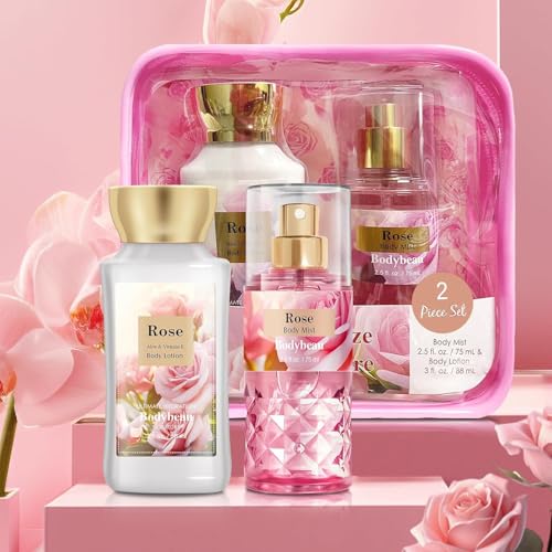 Rose Spa Gift Set For Women - 2PCS Luxury Bath and Body Kit with Body Lotion & Body Mist - Portable Travel Size Self Care Gift for Mom, Wife, Teens, Friends or Her - size: 2PCS