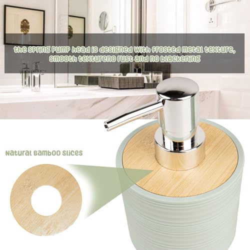 Bathroom Accessories Set 4 Piece Bamboo Bath Ensemble Includes Soap Dispenser and Toothbrush Holder Set, Soap Dish and Mouthwash Cup.Bohemian Style-Brief but not Simple(Green)
