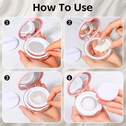 2-Pack Refillable Loose Powder Container with Puff & Mirror - 0.17 oz | Tokusatsu Travel Portable Empty Makeup Compact with Mesh for Women Girls (Pink, Silver) - color: Pink, Silver