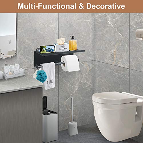 Toilet Paper Holder with Shelf Wall Mounted Toilet Paper Storage, Double Roll Tissue Holder Dispenser Bathroom Toilet Paper Holder (Matte Black) - color: Black Toilet Paper Holder