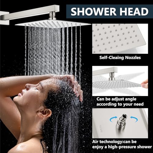 Aolemi Shower Faucet Set Rain Shower System with Handheld Spray Bathroom Shower Combo Rough-in Valve and Shower Trim Kit Included Brushed Nickel 16 Inch Wall Mount Shower Head - color: Brushed Nickel, size: 16 Inch Wall Mount Shower Head