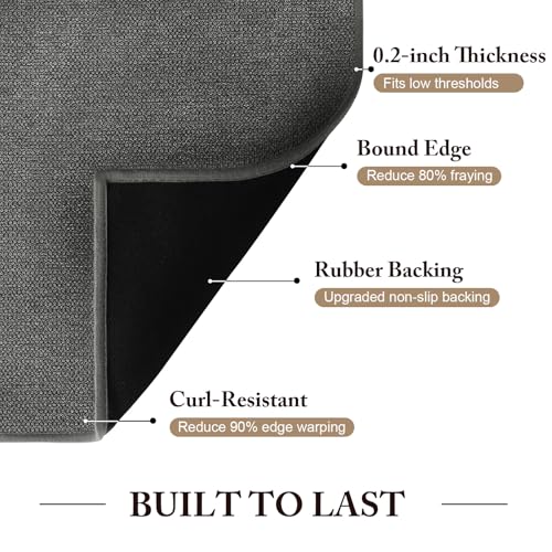 YIHOUSE Bathroom Rugs, Set of 5 Ultra Thin Bath Mat, Non-Slip, Quick Dry, Machine Washable Bathroom Mat Set for Bathroom Floor, Tub and Shower, Dark Grey