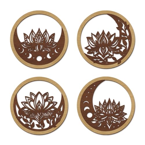TOARTi 4PCS Buddha Brown Lotus Wooden Wall Art Vintage Mandala Lotus Wall Decor for Living Room Office Bathroom Artwork Indian Mandala Flower Hanging Plaque Abstract Mandala Wood Sign for Yoga Room - color: Mandela Wooden Wall Art
