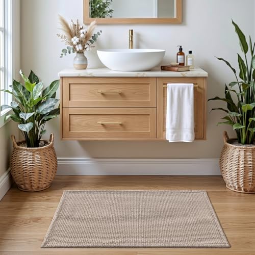 DEXI Bathroom Rugs 24x16, Non Slip Washable Bath Mat, Absorbent Chenille Bathmat, Ultra Soft Thick Carpet for Tub Shower Floor, Dark Beige - color: Dark Beige, size: 24" X 16" (Rectangular)