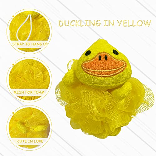 (4 Pack) Lovely Animal Design Kids Exfoliating Bath Scrubber Body Scrubber Shower Ball for Baby Toddler Kids Gentle Exfoliating Bath Sponge Loofah Pouf in Colorful Design (Joyful TERRICOLE) - style: joyful TERRICOLE