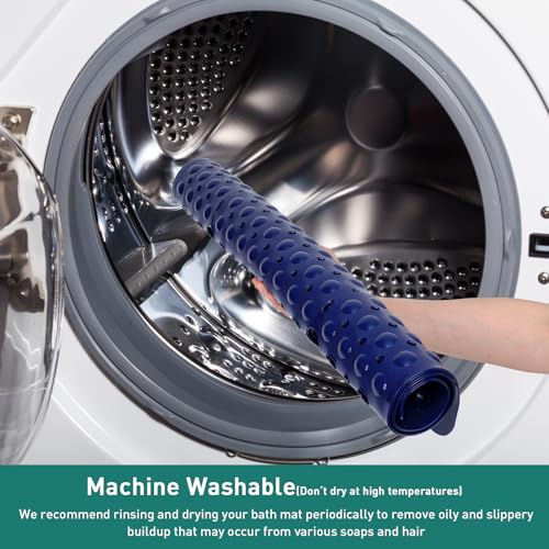 Large Square Shower Mat 27 x 27 Inch Navy Blue, Non Slip Shower Bathtub Mats for Inside Shower with Big Suction Cups Drain Holes, Anti Slip Bathroom Floor Stall Mats, Easy Clean, BPA-Free - color: Navy Blue