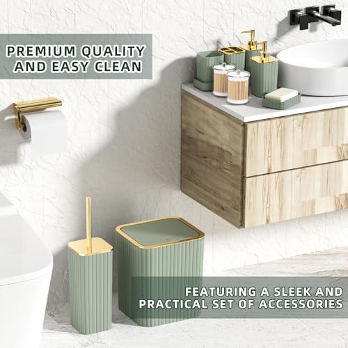 XLHOMO Bathroom Accessories Set - Gorgeous Bathroom Set, 10PC Sage Green Bathroom Accessory Set, Toilet Brush, Trash Can & Soap Dispenser - size: Bath Set, style: Sage Green&Gold