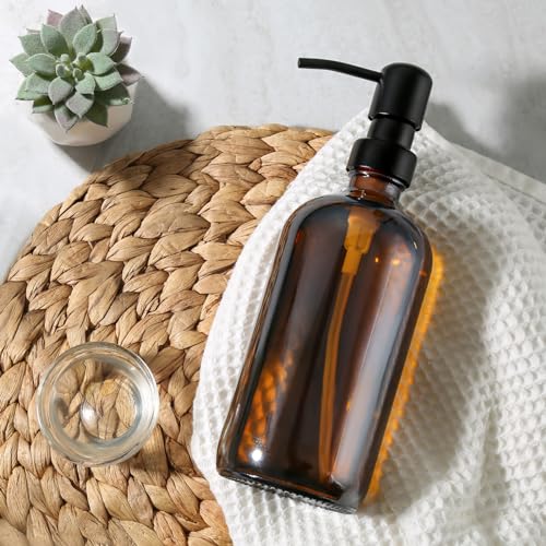 GMISUN Amber Glass Soap Dispenser, 1 Pack Dish Soap Dispensers for Kitchen with Rustproof Stainless Steel Pump, 17 Fl Oz Bathroom Hand Soap Dispenser, Brown Liquid Dishwashing Dispensers Bottle - color: Amber Bottle + Black Pump, size: 1 Pack