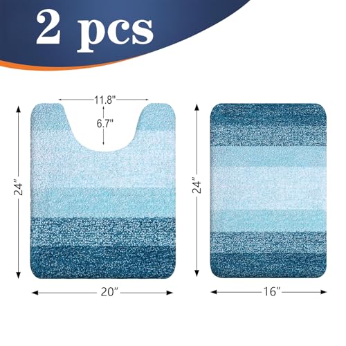 OLANLY Bathroom Rug Set 2 Piece, Soft Absorbent Microfiber Bath Mats and U-Shaped Contour Toilet Rug, Non-Slip, Machine Wash Dry, Plush Shaggy Bath Mats for Bathroom (24"x16"+24"x20", Peacock Blue) - color: Peacock Blue, size: 24" X 16" + U24" X 20"