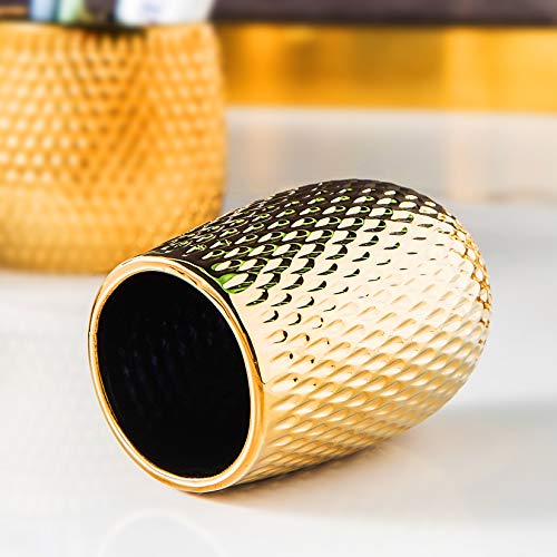 Gold Bathroom Accessory Set 4 Piece Ceramic Bath Accessories Sets Complete, Rain- Drop Shaped Bathroom Essential with Toothbrush Holder & Dish, Tumbler, Soap Dispenser Set for Bath Decor - color: Gold01
