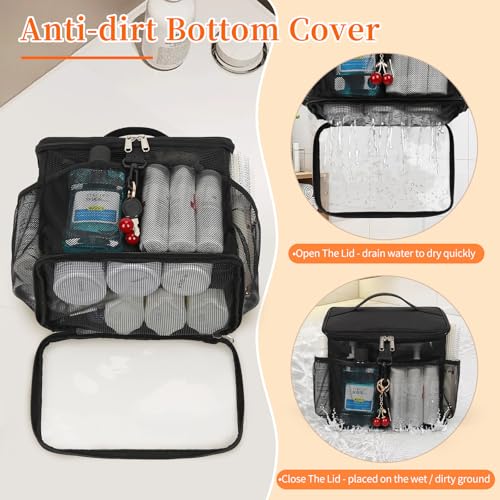CUBETASTIC Shower Caddy Portable Mesh Shower Tote for Bathroom, Gym, Travel, Camping - Quick Dry Hanging Organizer Toiletry Bag with Handle for College Dorm Room, Men & Women - color: A# Black, size: Large
