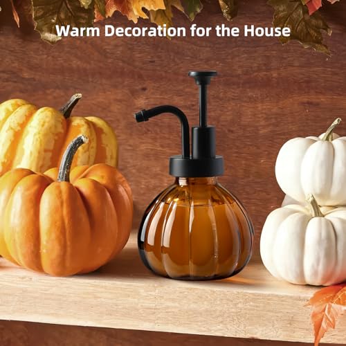 Halloween Soap Dispenser, Fall Amber Glass Soap Dispenser, Small Bathroom Hand Soap Dispenser, Vintage Pumpkin Style Soap Bottle with Pump, 9 fl oz Refillable Liquid Dish Dispenser for Kitchen
