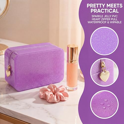 RSRSLEII Stardust Twinkle Jelly Travel Makeup & Toiletry Bag, Waterproof PVC Cosmetic Bag/Case for Women，Zipper SPF Beach Bag for Sunscreen Skincare and Daily Essentials (03Purple) - color: 03Purple