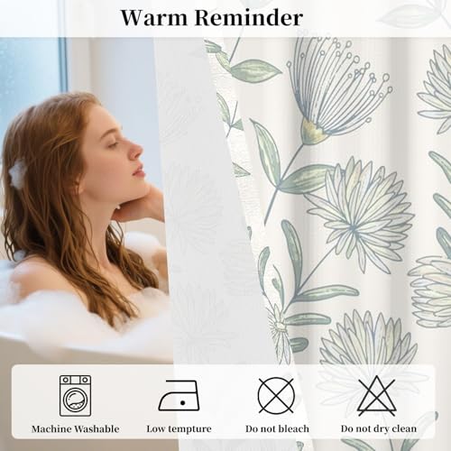 No Hook Botanical Shower Curtain with Snap in Liner Set 71x74 Inch | Sage Green Floral Shower Curtains for Farmhouse Bathroom, Minimalist Wildflower Waterproof Fabric with Mesh Top Window - color: Floral-b