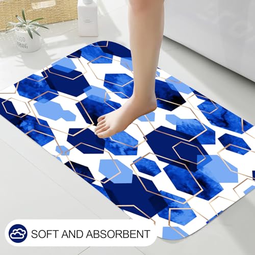 4Pcs Blue White Geometric Shower Curtain Set, Neutral Modern Art Deco Shower Curtain with Hooks, Elegant Trendy Simple Bathroom Sets with Shower Curtain and Rugs, 71 * 71in - color: Blue