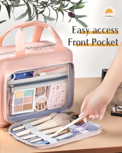 Travel Hanging Toiletry Bag for Women - Waterproof Cosmetic Organizer with Clear Window, Lightweight Bathroom Bags for Essentials, Makeup, Shampoo, Toiletries Pink,Large - color: Pink, size: L (11.8x9x4inch)